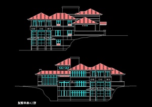 北美风格单体别墅建筑设计cad方案图