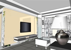 现代简约客餐厅、厨房、卫生间室内设计SU(草图大师)模型