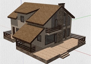 美式乡村民房住宅建筑SU(草图大师)模型