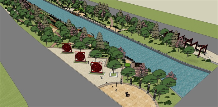 现代风格精致的河岸景观规划设计su模型