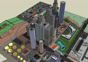 现代城市核心区建筑规划SU(草图大师)模型