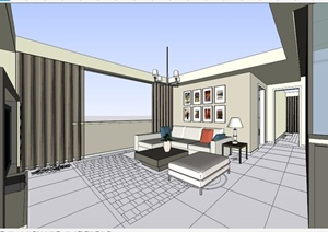 两居室住宅空间设计SU(草图大师)模型素材