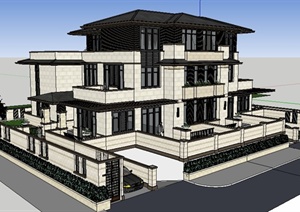 新古典双户型别墅住宅建筑设计SU(草图大师)模型
