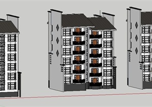三栋新中式多层住宅楼建筑设计SU(草图大师)模型