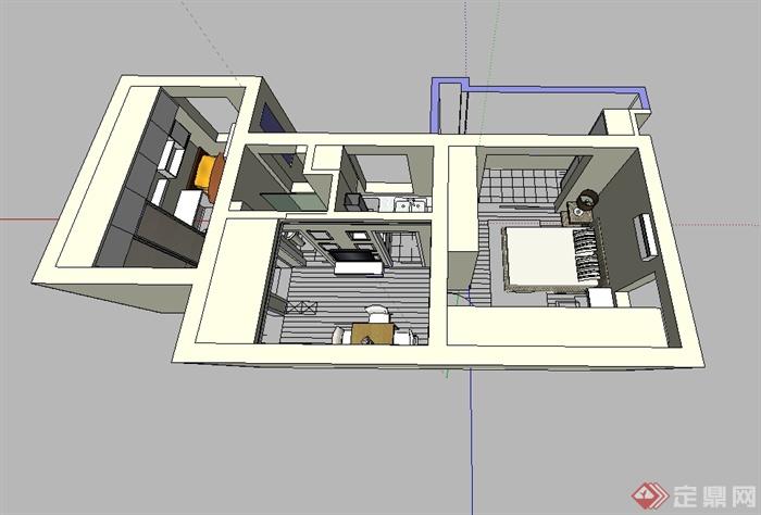 现代风格住宅室内装饰设计SU模型(4)