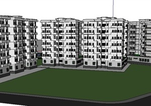 多栋现代风格多层住宅建筑SU(草图大师)模型