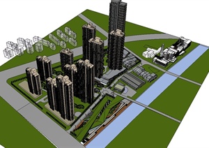某现代风格高层住宅小区整体规划设计SU(草图大师)模型