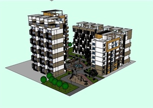 某现代风格住宅小区楼及景观整体规划设计SU(草图大师)模型
