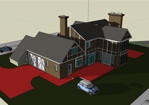 欧式两层别墅建筑设计SU(草图大师)模型素材