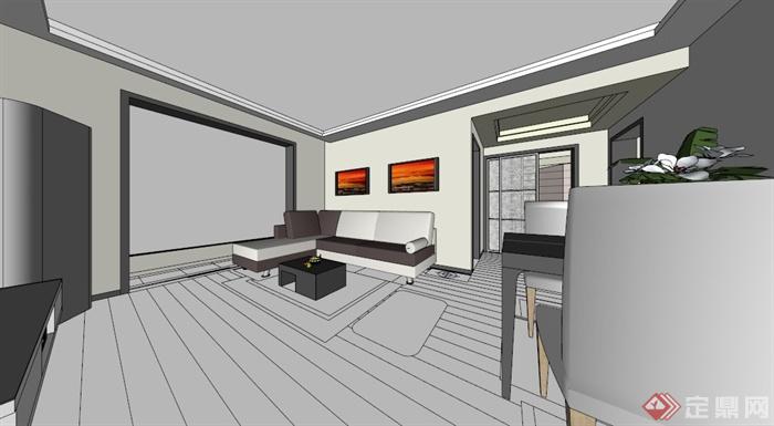 现代一居室室内设计SU模型(1)