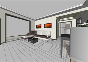 现代一居室室内设计SU(草图大师)模型