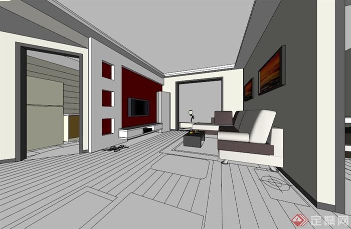 现代一居室室内设计SU模型(2)