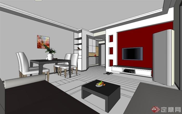 现代一居室室内设计SU模型(3)