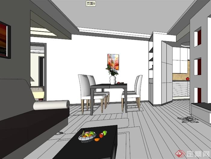 现代一居室室内设计SU模型(4)