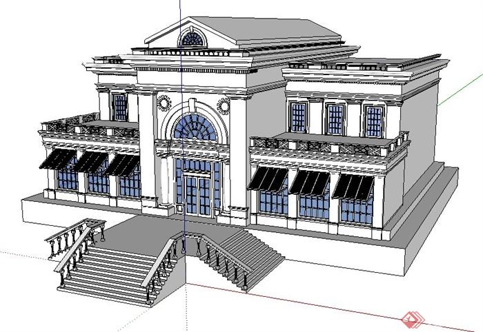欧式风格市政大厅建筑su模型(1)