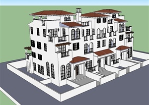 欧式联排别墅建筑楼设计SU(草图大师)模型