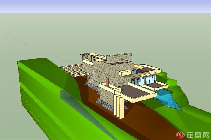 现代风格流水别墅建筑设计su模型(3)