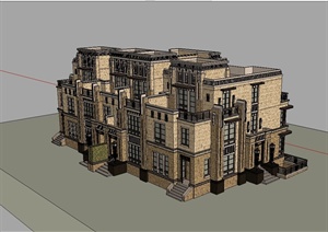 新古典风格联排别墅建筑楼设计SU(草图大师)模型