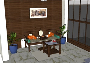 现代中式雅致客厅设计SU(草图大师)模型