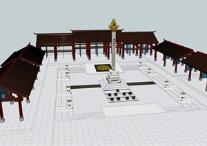 某古典中式风格天尊古建长廊设计SU(草图大师)模型