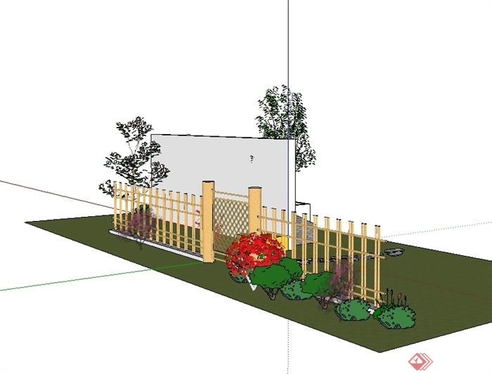 现代风格栅栏、景墙、花卉植物组合设计su模型(1)