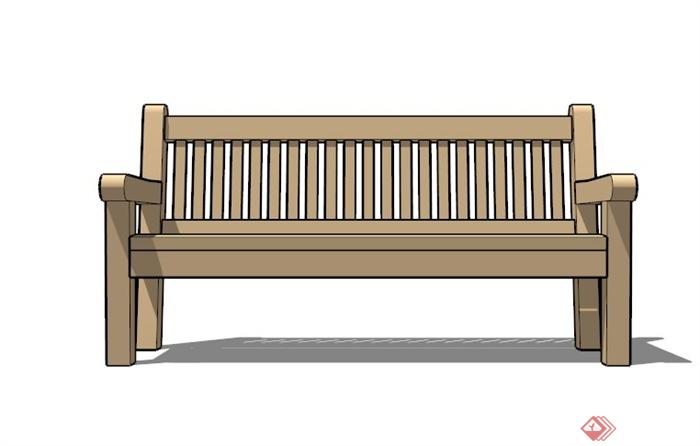 简约浅色木制户外长椅SU模型(3)
