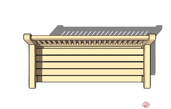 简约浅色木制户外长椅SU模型(2)