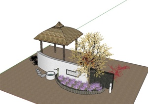 现代风格景墙、花池、凉亭组合设计SU(草图大师)模型