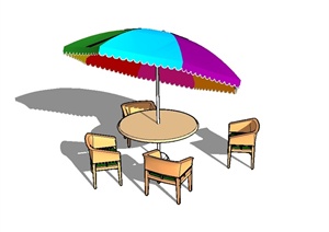 某现代风格户外伞桌椅设计SU(草图大师)模型