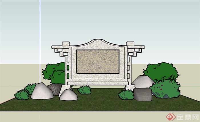 现代中式石材广告栏设计SU模型(3)