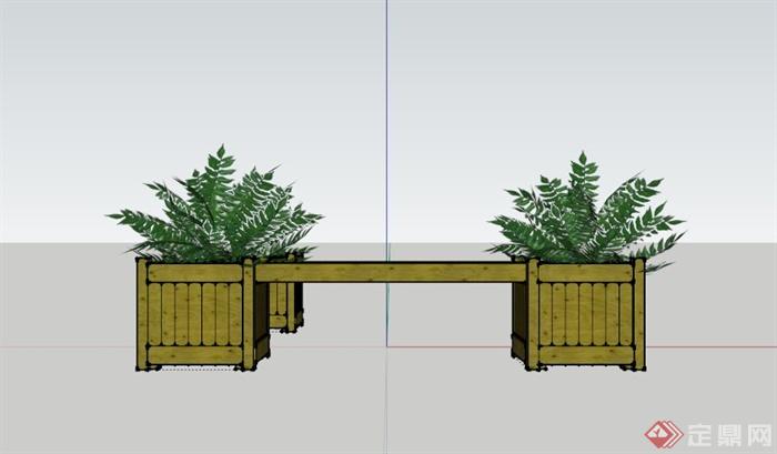 木制花箱长椅设计SU模型(3)