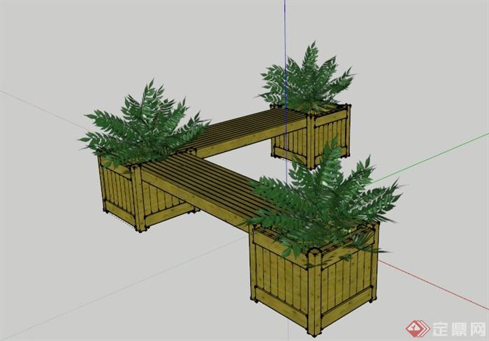 木制花箱长椅设计SU模型(1)