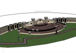 某欧式风格精致完整的景墙设计SU(草图大师)模型
