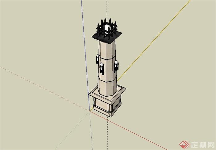 新古典风格景观灯柱设计su模型(2)