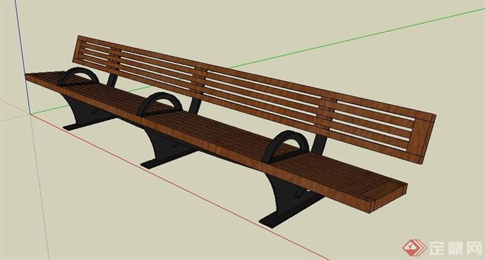 户外木质长椅设计su模型(1)