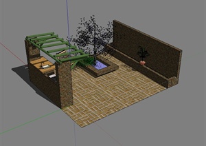 某现代风格住宅简单庭院设计SU(草图大师)模型