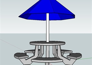 现代简约桌凳及遮阳伞SU(草图大师)模型
