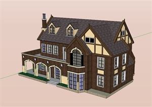 欧式两层石材别墅建筑设计SU(草图大师)模型