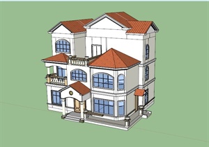 欧式三层农村别墅建筑设计SU(草图大师)模型