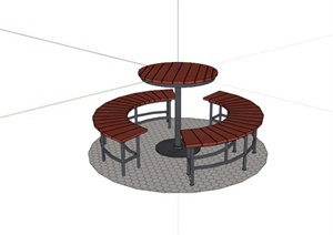 现代户外木制圆形桌凳组合SU(草图大师)模型