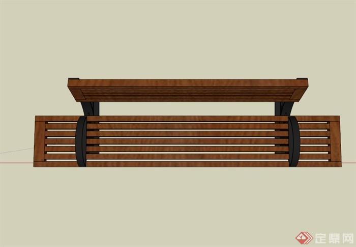 现代木材镂空长椅设计SU模型(3)