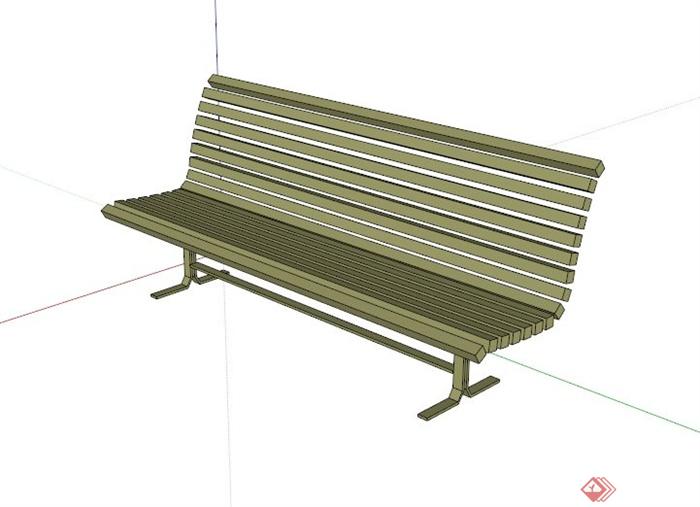 浅色木制户外长椅设计SU模型(1)