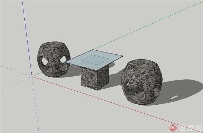 现代风格石桌凳设计su模型(1)