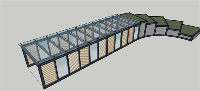 某现代风格车库入口玻璃廊架设计su模型