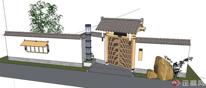 中式围墙及庭院门su模型(1)