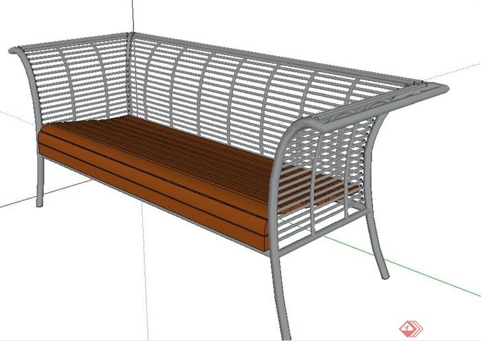 铁艺木质座椅su模型(1)