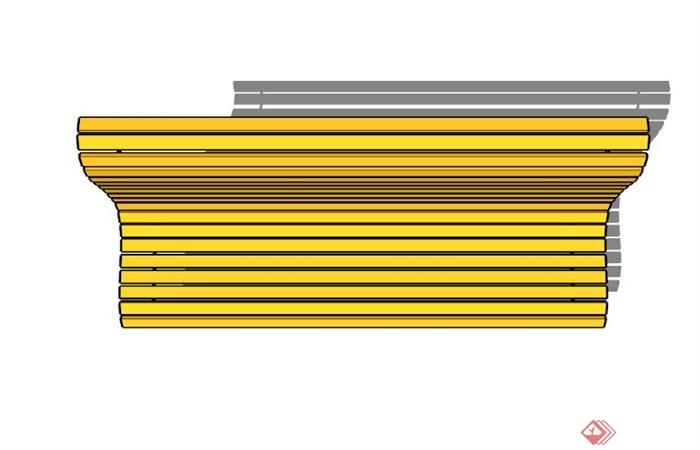 现代黄色木制户外长椅SU模型(2)