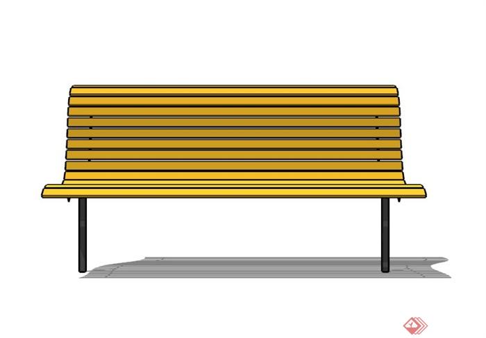 现代黄色木制户外长椅SU模型(3)