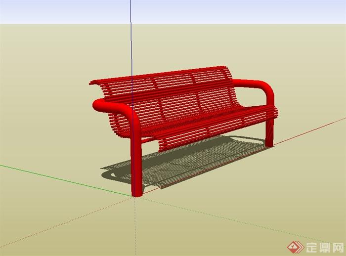 现代风格红色户外长椅设计su模型(2)