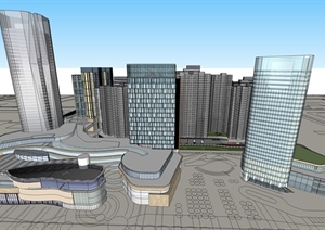 某现代风格高层商业办公楼住宅楼建筑设计SU(草图大师)模型